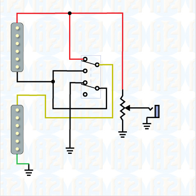 Humbucking series/parallel connection, with one less soldered connection